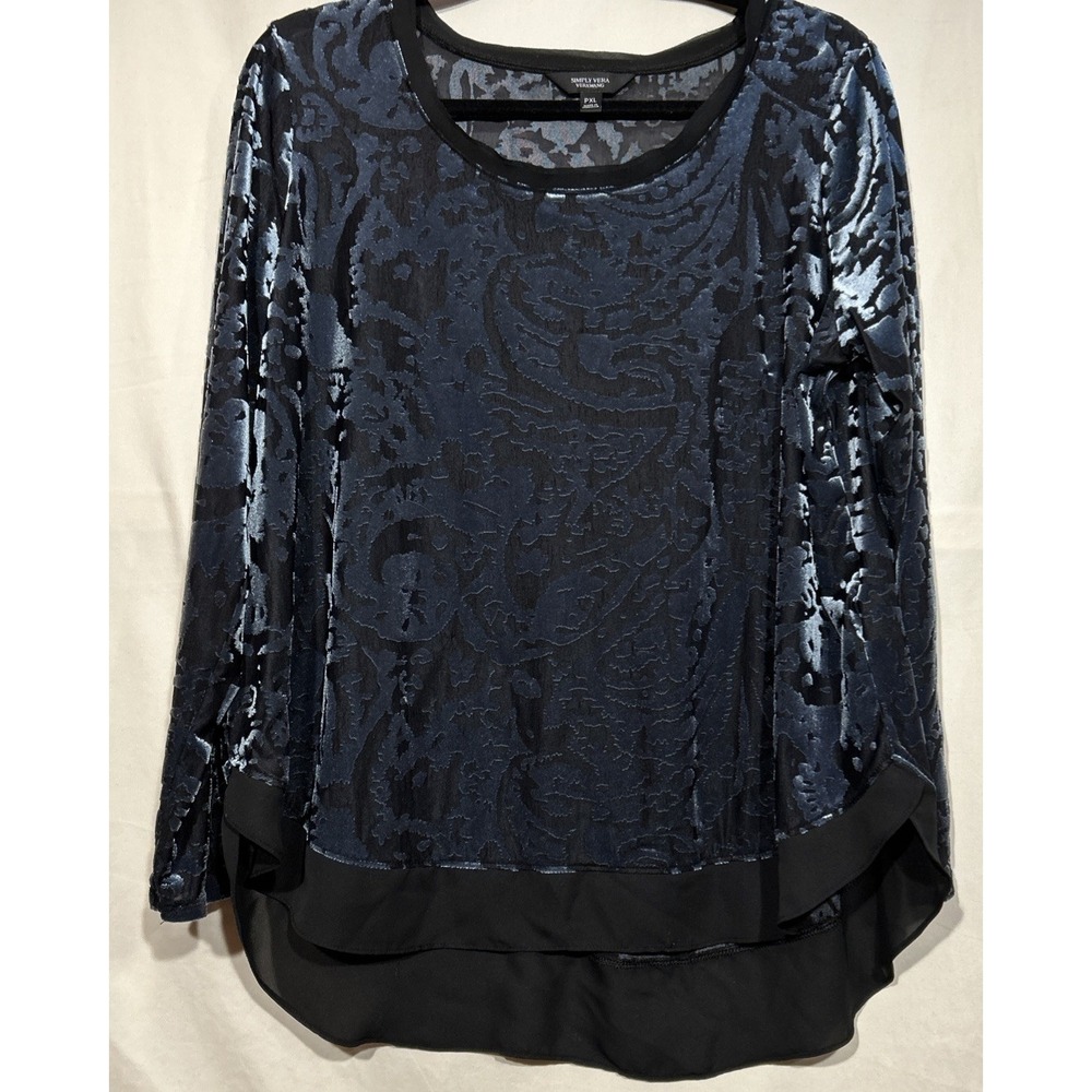 Velvet Burnout Dark Fairy Whimsygoth Top Simply Vera Wang Blue Black XL Petite
